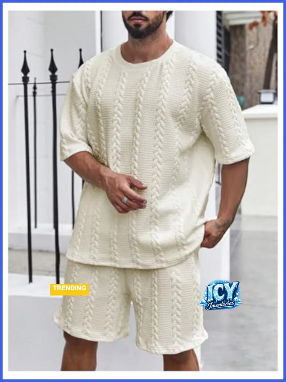 Men's Cable Knit Short Sleeve T-Shirt and Shorts Set Big and Tall Vacation